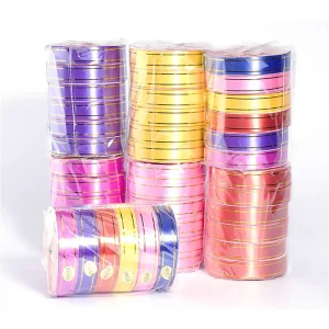 Colorful Gift Decoration Ribbon With Golden Line Curling Balloon Ribbon Bouquet Decorative Plastic PP Ribbon Rolls