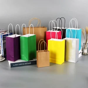 Colorful Kraft Cardboard Paper Bags with Custom Logo and Handle for Supermarket Promotion and Gift Shopping
