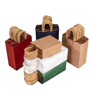 Colorful Kraft Paper Bags 0.12mm Flexo Printed Custom Logo Rope Handle Recyclable Supermarket Promotions Gift Shopping
