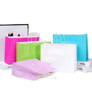 Colorful Kraft Paper Gift Bags with Handles Recycled for Sweet Food or Shopping Promotion for Gifts