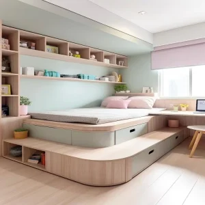 Compact Multifunctional Tatami Bed with Bookcase for Study Bedrooms
