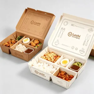 Compartment Kraft Paper Box Food Grade Disposable Paper Catering Box Fast Food Take Away Container