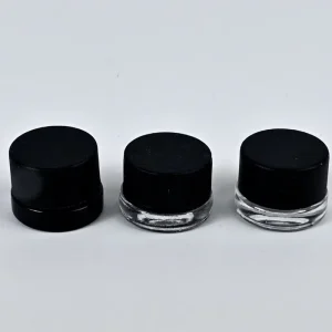 Concentrate Liquid Packaging 5g 9g 15g Round Glass Jar with Child Resistant Black Plastic Lid for Food Storage & Medicine