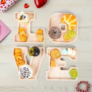 Contemporary Large Wooden Letter Food Tray Sturdy Durable for Snacks Fruits Desserts Cakes Wooden Alphabet Sensory Trays