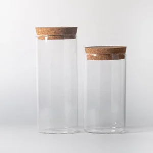 Cork Bottle Round Borosilicate High Temperature Resistant Food Storage Transparent Glass Jar With Bamboo Cork Lid