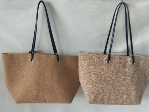 Cork Material Tote Bag with Inner Pocket PU Leather Handle Large Shopping Handbag Custom Logo Available