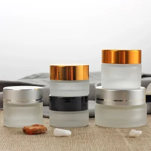 Cosmetic 5 10 15 20 30 50 100ml clear Frosted Glass Jar with Gold Silver Black White Plastic Lid for Body Cream