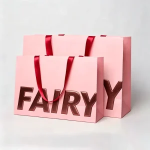 Cosmetic Gift Bags with Logo Shopping Bag with Ribbon Handle Paper Bag for Christmas Boutique Store Cloth Jewelry Packaging Bag