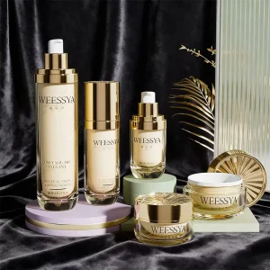Cosmetic Package 120ml 100ml 50ml 30ml Cosmetic Jar Gold Cap Round Lotion Acrylic Jar Set With Pump for Skincare Packaging