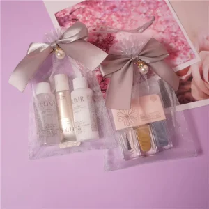 Cosmetic Packing Bag Drawstring Organza Pouch With Ribbon Bow and Pearl for Gifts Packaging