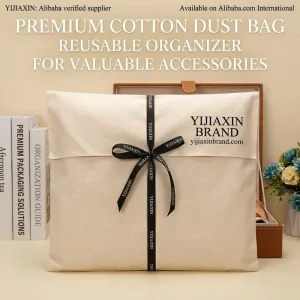 Cotton Dust Bag with Ribbon Closure Custom Logo Reusable Storage Organizer for Handbags Jewelry and LuxuryAccessories