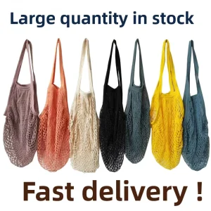 Cotton Mesh Bag Supermarket Shopping Net Bag Woven Reusable Foldable European American Style Fruit Vegetable Bag Handle Hanging