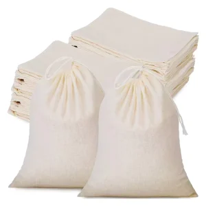 Cotton Pouch Bag Custom Size Dust Proof Drawstring Storage for Jewelry or Rice Food with Logo Print