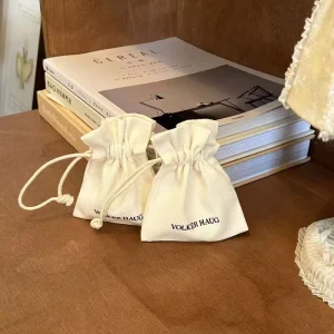 Cotton Pouch Small White Cloth Canvas Drawstring Bag Printed Jewelry Gift Packaging Dust Bag