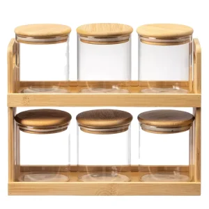 Countertop Storage Bamboo Spice Rack Pantry Organizer with Glass Jars Food Grade Certified Four Layers