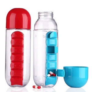 Creative 600ml Sports Plastic Water Bottle Combine Daily Pill Boxes Capsule Water Cup Medicine Organizer Drinking Bottles