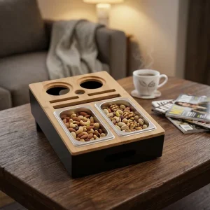 Creative Bamboo Sofa Snack Storage Box Compartmentalized Tray for Kitchen Table Stand Type for Restaurant Coffee Table
