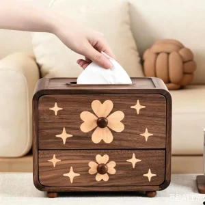 Creative Four Leaf Clover Black Walnut Wood Tissue Box Solid Wooden Napkin Storage Box for Home Decor