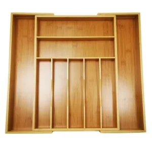 Cross-border Bamboo Wood Dustproof Rectangular Drawer Storage Box with 5-9 Slots Retractable Design for Kitchenware Desktop Use