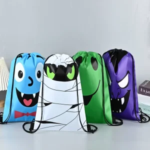 Cross border Ready to Ship Cartoon Polyester Halloween Drawstring Bags Christmas Gift Bags Drawstring Backpacks Ghost Festival