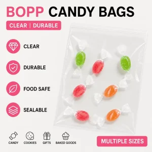 Crystal Clear Transparent Resealable Cellophane Bags Food Grade Custom Printed OPP Pouches with Adhesive Strip for Gift Wrapping