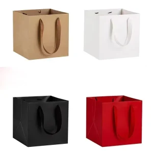 Cube Paper Bags with Handles Kraft Paper Bags for Bouquet Cake Gift Packaging Recyclable Custom Logo & Size