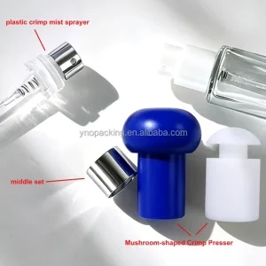 Custom 15mm 13mm Neck Fragrance Glass Perfume Bottle 50ml Spray Glass Bottles Mushroom Plastic Crimp Machine
