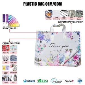 Custom 2.8Mil Thank You Plastic Merchandise Shopping Boutique Retail Bags with Handle 15×11.8×2.8 Inch 38x30x7CM