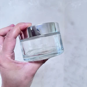 Custom 200g 6 oz Empty Clear Glass Jar with Silver Aluminum Screw Lid Cosmetic Cream Jar Bulk OEM
