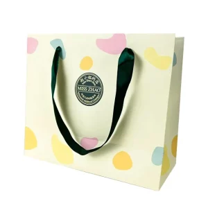 Custom 200g White Kraft Paper Shopping Bag with Ribbon Handle Take Away Paper Bag Gift Bag Packaging
