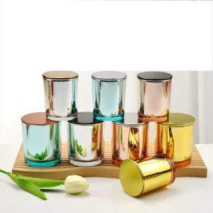 Custom 220ml 300ml Luxury Candle Jars Rose Gold Silver Glass Electroplating with Box Lid Empty Wax Container