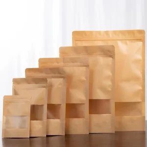 Custom 500G Food Grade Moisture Proof Stand up Pouch Zipper Plastic Snack Nut Canned Food Kraft Paper Bag Window