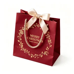 Custom 5mm Thick Ivory Board Paper Gift Bag With Rope Handle Hot Foil Print Luxury Tote Bag for Holiday Gift & Retail Packaging