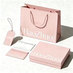 Custom Apparel Packaging Set Paper Shopping Bag Rigid Box Crad & Hang Tags for Clothing Brands