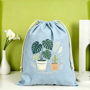 Custom Art Print Simple Large Washed Canvas Open Dust Draw Bag Organic Cotton Sack for Shawls Wraps Neck Scarves Organizer