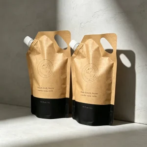 Custom Baby Food Liquid Doypack Package Stand up Kraft Paper with Nozzle Eco Friendly Refill Spout Pouch Bag