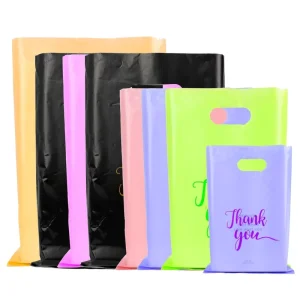 Custom Bags With Logo Plastic Waterproof Cloth Retail Shopping Bag Die Cut Plastic Shopping Bag With Handle