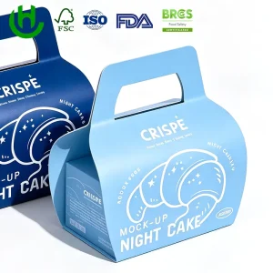 Custom Bakery Packaging Box with Handle Clear Window Paper Cake Box for Dessert Pastry Bread Food Takeaway Packaging