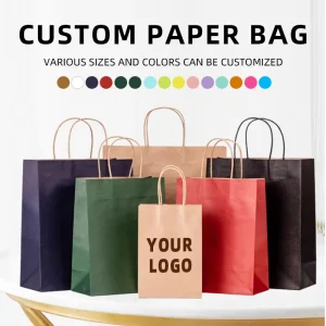 Custom Bakery Takeaway Packaging Printing Logo Shopping Food Delivery Bakery Kraft Paper Bag with Handle
