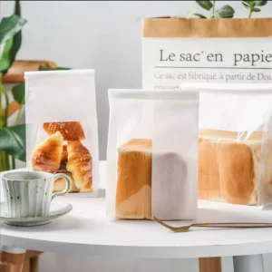 Custom Bakery White Kraft Paper Moisture Proof Pouch Stand Bread Potato Chips Packaging Bags Tin Tie Transparent