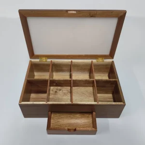 Custom Bamboo Acacia Wood Gift Tea Bags Storage Box Organizer