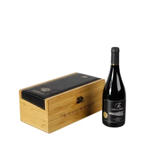Custom Bamboo Wine Gift Box With PU Leather Lid Hinged Wooden Case Laser Engrave Logo for Red Wine Whiskey