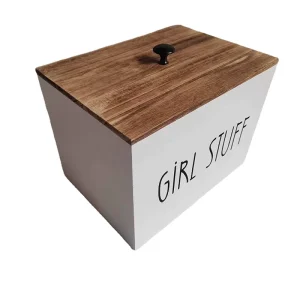 Custom Bamboo Wood Tampon Pad Holder Storage Organizer Box Container for Bathroom