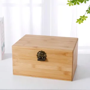 Custom Bamboo Wooden Storage Box Lock Rectangle Shape and Logo Printing Recipe Spice Essential Oils Packaging