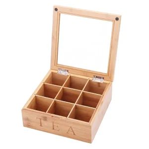 Custom Bamboo Wooden Tea Packing Box 9 Grids Compartments Tea Bag Gift Box