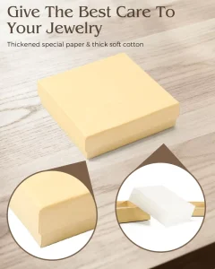 Custom Beige Square Jewelry Boxes Cotton Lined Gift Boxes for Rings Earrings