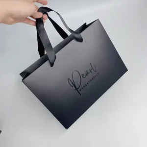 Custom Black Biodegradable Luxury Paper Bag with Custom Logo Printing for Clothing Promotion