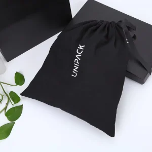 Custom Black Cotton Twill Drawstring Dust Bag for Underwear, Shoes, Clothes, Handbag