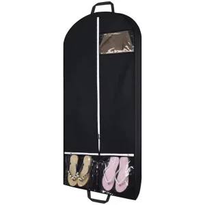 Custom Black Polyester Clothing Dust Bag Multiple clear Pockets Clothing Storage Belt Side Wrap Suit Cover