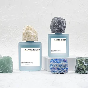 Custom Blue Glass Perfume Bottle 30ml 50ml 100ml Empty square Glass Perfume Bottle Frosted Perfume Bottle with Stone Lid